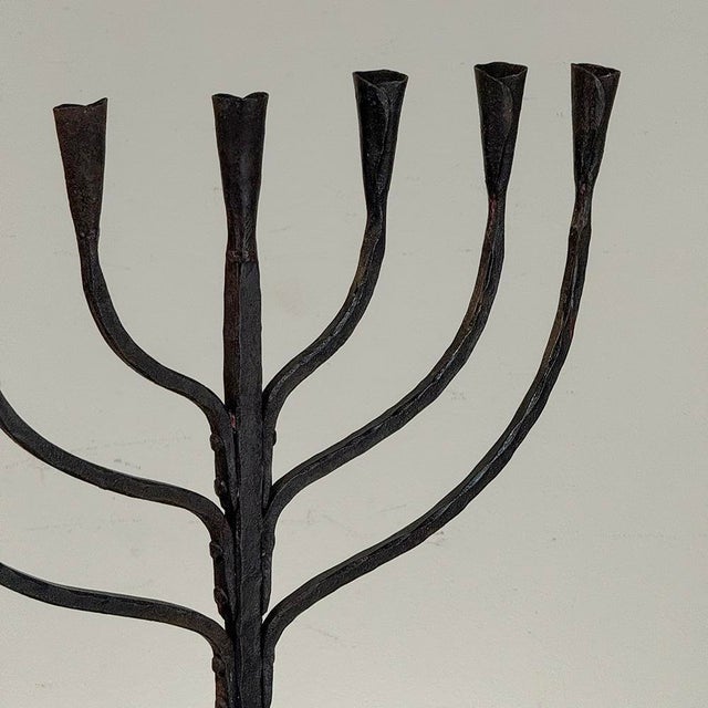 Mid-Century French Brutalist Hand-Forged Iron Seven-Light Candelabrum For Sale - Image 13 of 18