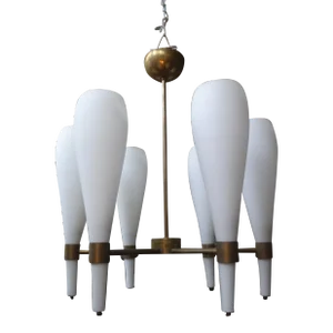 Italian Brass and Glass Modernist Chandelier-Fontana Arte Style