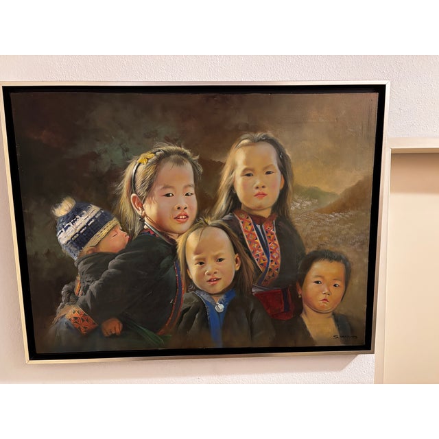 S Prayung, H S T Group of Hmong Children, 1970s, Oil Painting on Canvas, Framed For Sale - Image 9 of 10