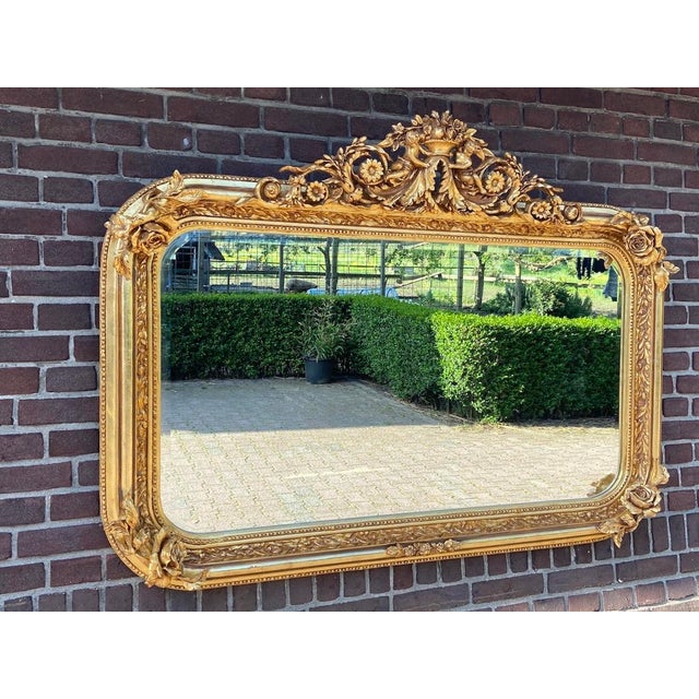 Late 20th Century Late 20c French Louis XVI Gold Wood Wall Mirror For Sale - Image 5 of 9