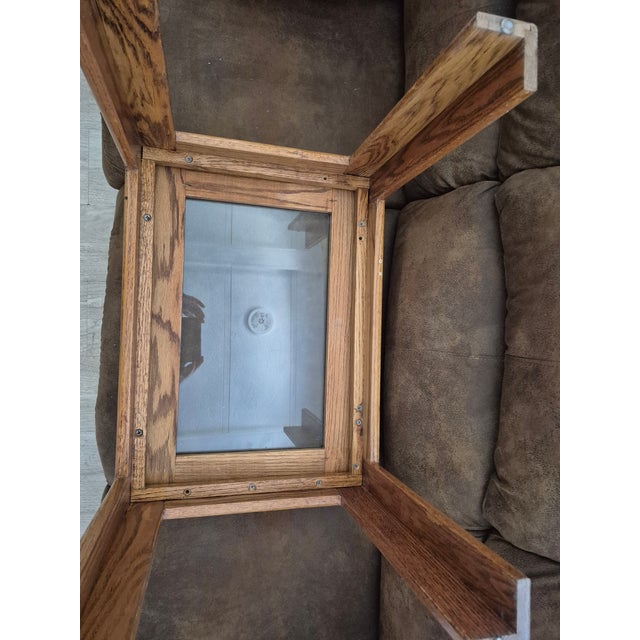 Vintage Drexel Style Heritage Accolade Collection Glass-Top End Tables With Oak Wood Frames. For Sale In Palm Springs - Image 6 of 9