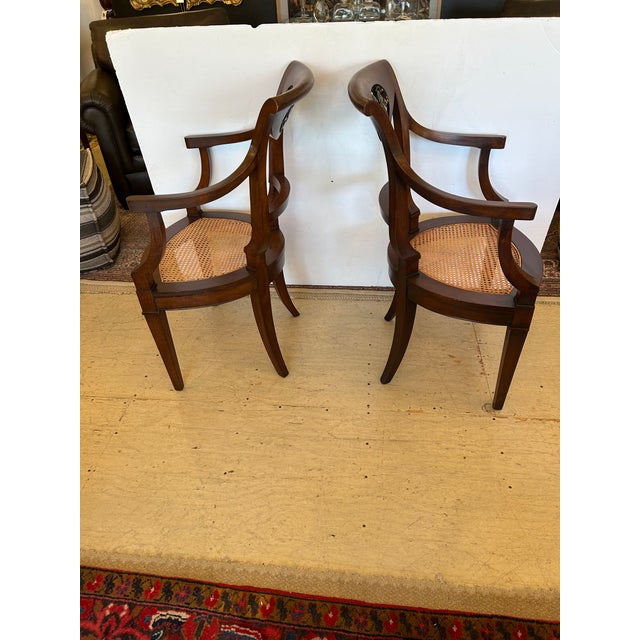 Wood Italian Regency Walnut Armchairs With Caned Seats -a Pair For Sale - Image 7 of 14