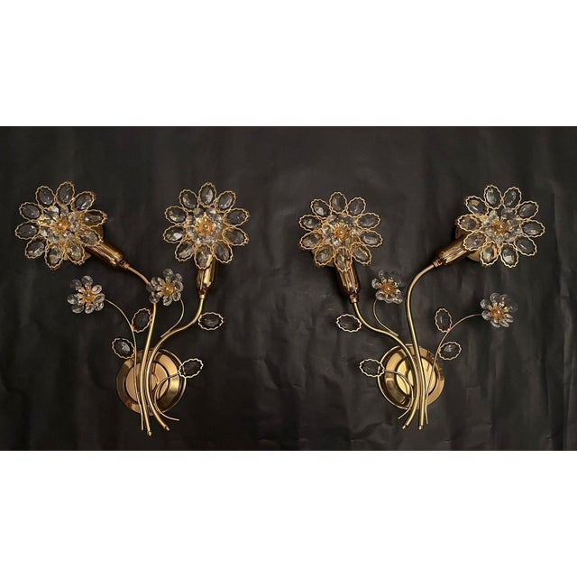 Mid-Century Modern Mid-Century Modern Hollywood Regency Gold-Plated Brass Wall Lamps with Swarovski Crystals from Ernst Palme Palwa, 1960s, Set of 3 For Sale - Image 3 of 18