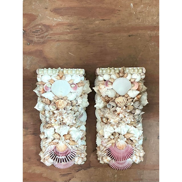 Pink Vintage Shell Encrusted Wall Brackets - Pair For Sale - Image 8 of 12