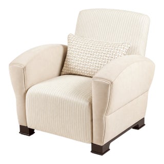 Italian Contemporary Upholstered Lounge Chair With Throw Pillow For Sale