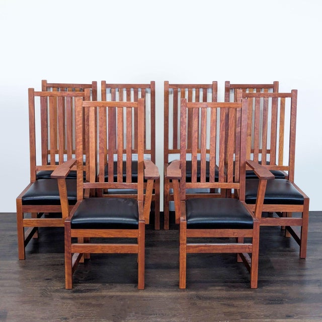 2010s Thos Moser Cherry Wood 9-Piece Extendable Dining Set With Black Leather Seats For Sale - Image 5 of 9