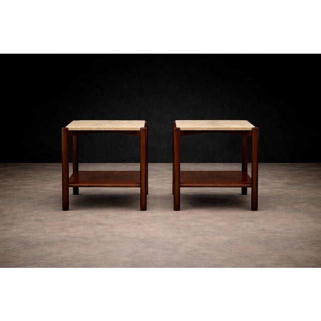 m.l. Magalhães Pair of Rosewood & Marble Side Tables, Brazil, Circa 1960 For Sale In New York - Image 6 of 11