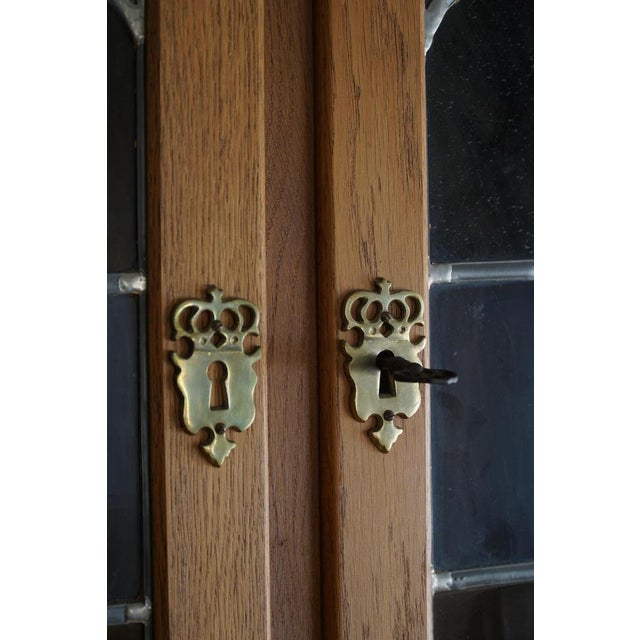 Tall Danish Modern Corner Cupboard in Oak & Glass by Henning Kjærnulf, 1960s For Sale - Image 13 of 18