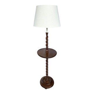 Vintage Mahogany Barley Twist Floor Lamp W/ Built-in Table For Sale
