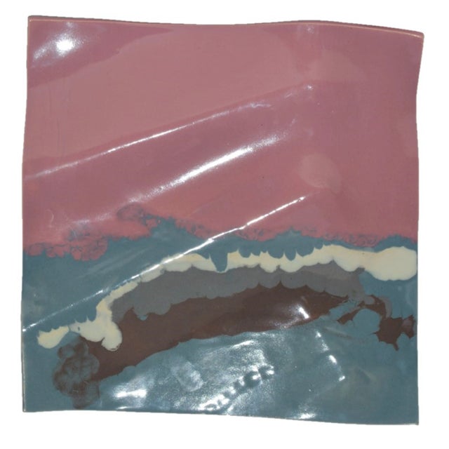 Anne Lindstrom Postmodern Ceramic Wall Hanging Tile. Beautiful postmodern hanging with biomorphic wavy shape, and designed...