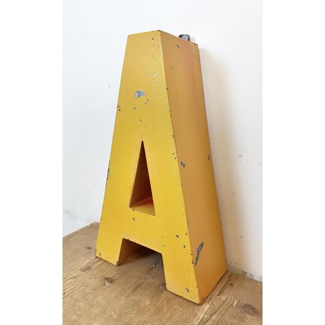 Large Vintage Yellow Iron Facade Letter A, 1960s For Sale - Image 4 of 11