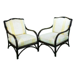 Pair of Faux Bamboo Brown Lounge Chairs For Sale