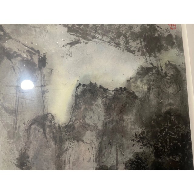 Large Vintage 1992 Original Chinese Ink Watercolor Mountain Landscape Painting For Sale - Image 10 of 17