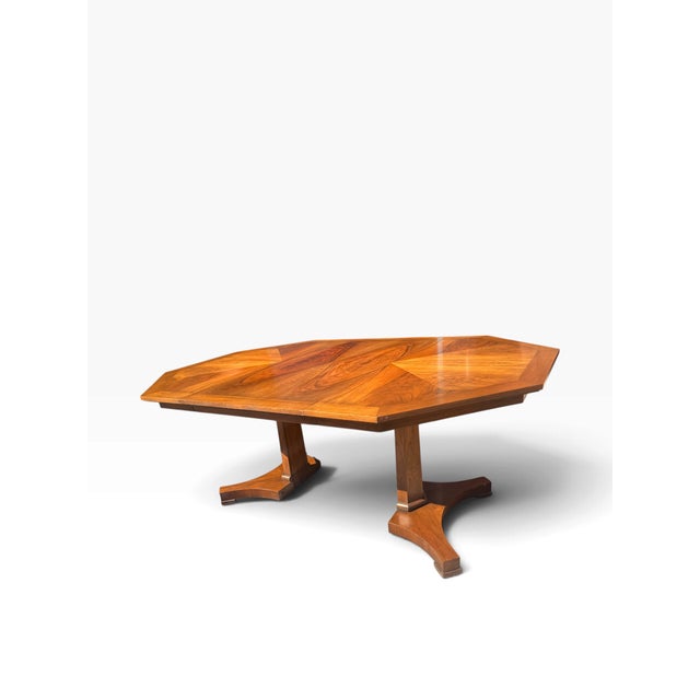 1960s Vintage Baker Furniture Walnut Octagonal Extension Dining Table With Two Leaves For Sale - Image 5 of 12