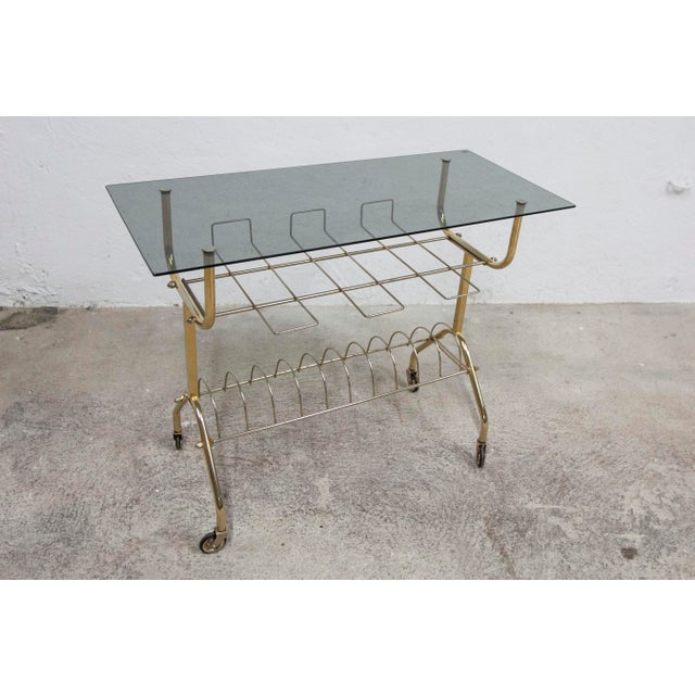 Rolling Record Storage Cart with Smoked Glass Top, 1970s For Sale - Image 10 of 11