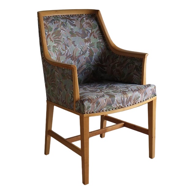 Swedish Grace Floral Birch Wood Armchair For Sale