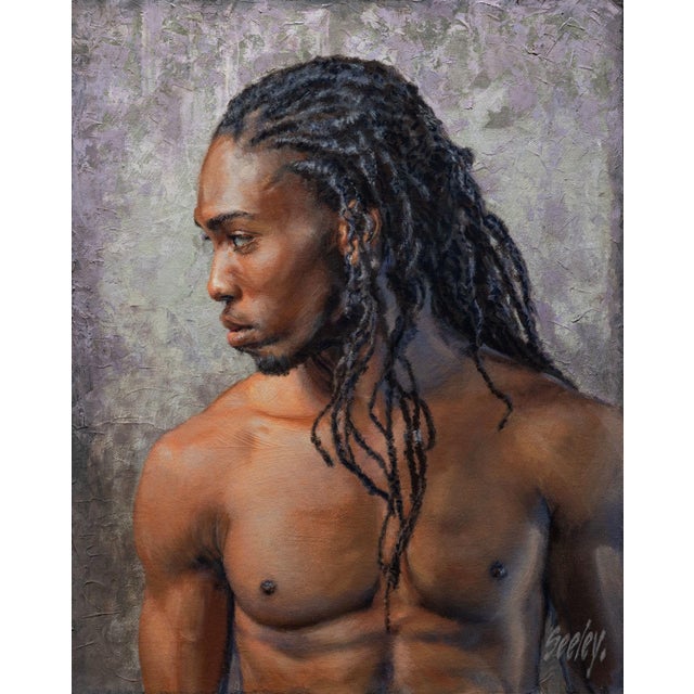 Reflection by Dave Seeley | Oil on canvas on panel Portrait of a man with dreadlocks. For Sale