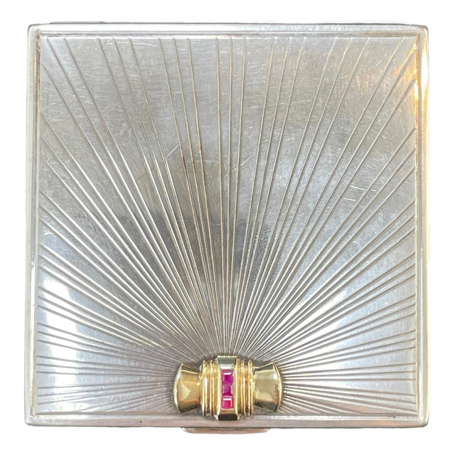 Mid 20th Century Tiffany & Co. Sterling Silver & 14k Gold Ruby Vintage Compact For Sale