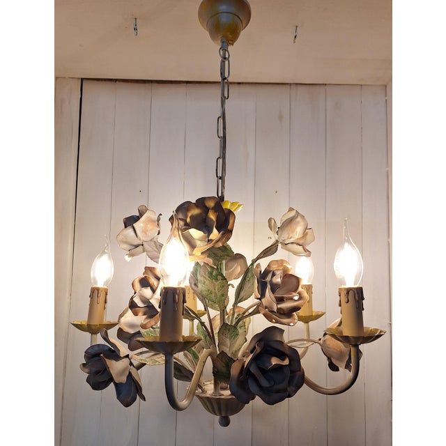 1990s Vintage Five-Light Florentine Chandelier in Metal, 1990s For Sale - Image 5 of 9