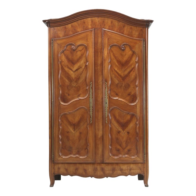 Antique French Armoire, Chevron and Oyster Pattern Cherry C1800 For Sale