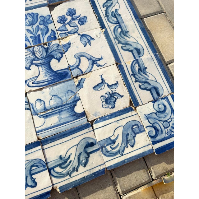 18th Century Antique 18th Century Portuguese Blue & White Floral Bouquet Tile Panel For Sale - Image 5 of 17