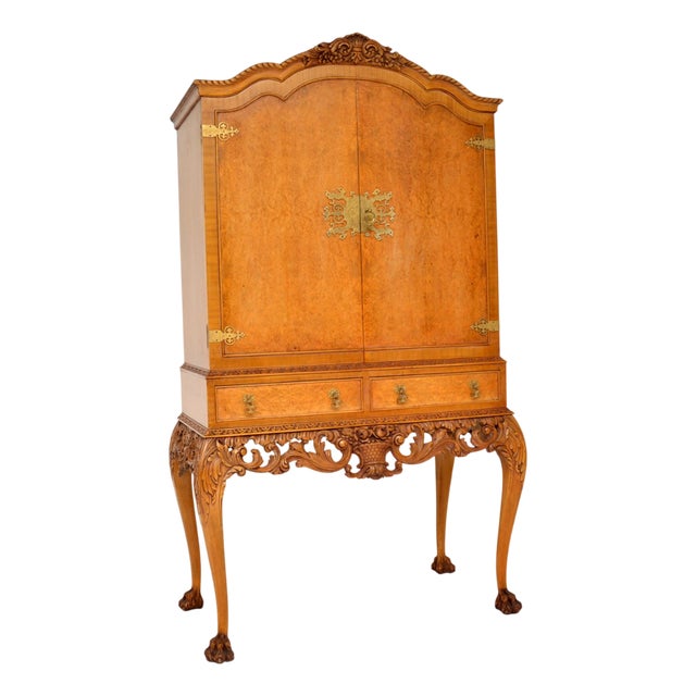 Vintage Cocktail Drinks Cabinet in Burr Walnut, 1930s For Sale