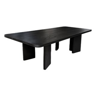 Custom Made Mid-Century Modern Solid Oak Ebonized Dining Table For Sale