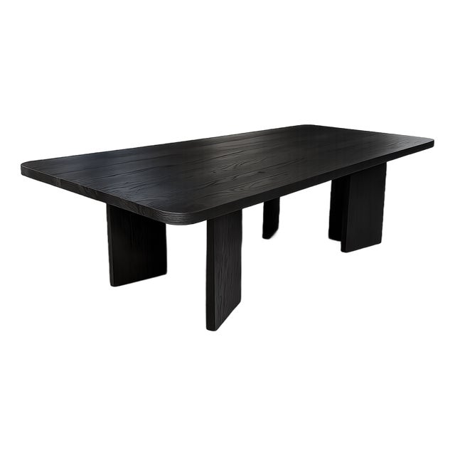 Custom Made Mid-Century Modern Solid Oak Ebonized Dining Table For Sale
