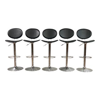 Mid Century Modern Chrome and Leather Bar Stools- Set of 5 For Sale