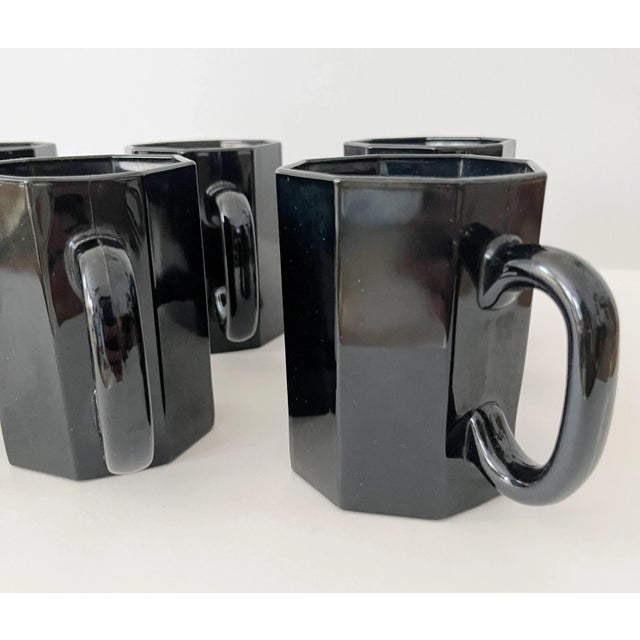 Postmodern 1980s Arcoroc France Postmodern Black Octime Octagon Glass Cups - Set of 6 For Sale - Image 3 of 5
