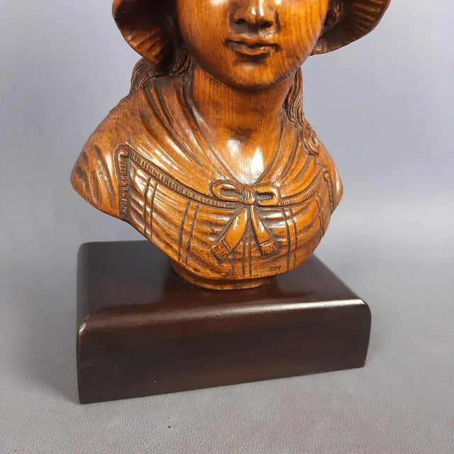 Brown Vintage Italian Wood Sculpture Bust of Girl, 1960s For Sale - Image 8 of 15