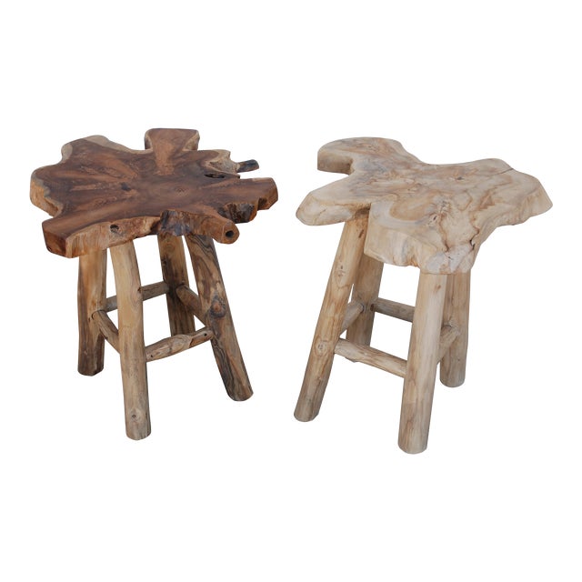 Rustic Live Edge Stools - A Pair For Sale