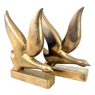 Vintage Art Deco Brass Goose Bookends (Pair) For Sale