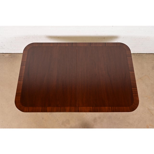 Baker Furniture Style Georgian Banded Mahogany Double Pedestal Extension Dining Table, Newly Refinished For Sale - Image 9 of 13