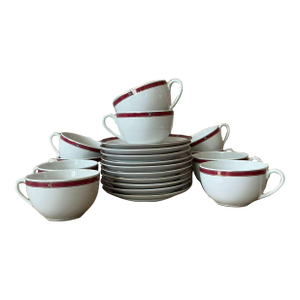 Vintage Boho Christofle "Oceana Red" Tea Cups With Saucers - Set of 11