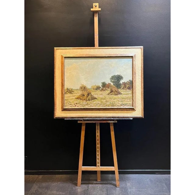 Unknown Artist, Hayfield, Oil on Canvas For Sale - Image 8 of 12