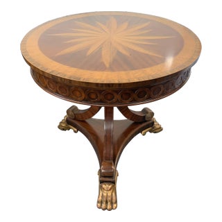 Maitland Smith Compass Inlaid Hand Carved Mahogany Pedestal Table For Sale