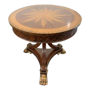 Maitland Smith Compass Inlaid Hand Carved Mahogany Pedestal Table