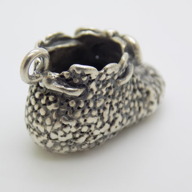 1970s Vintage Italian Handmade Genuine Sterling Silver 925 Newborn Shoe Miniature / Pendant / Charm For Sale - Image 5 of 10