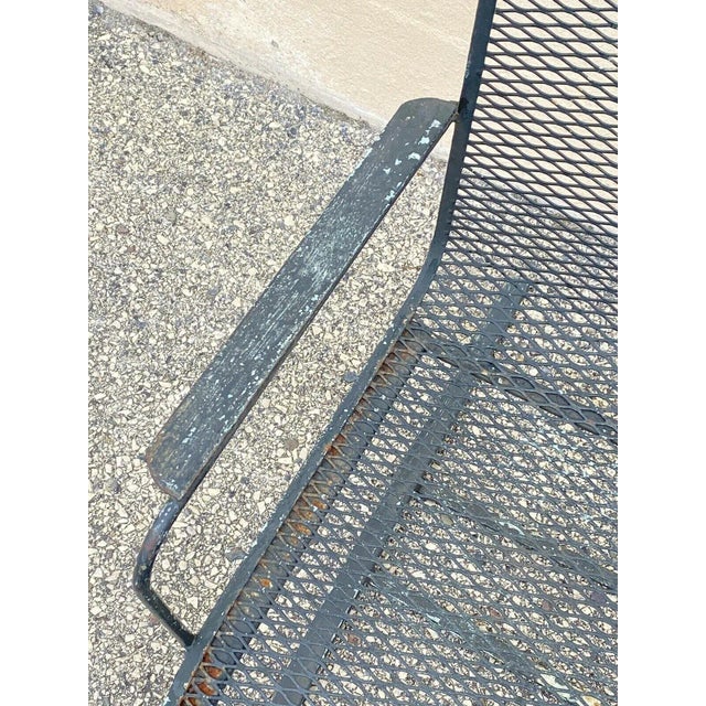 Mid 20th Century Industrial Modern Wrought Iron Mesh Spring Cantilever Patio Chair For Sale - Image 4 of 9