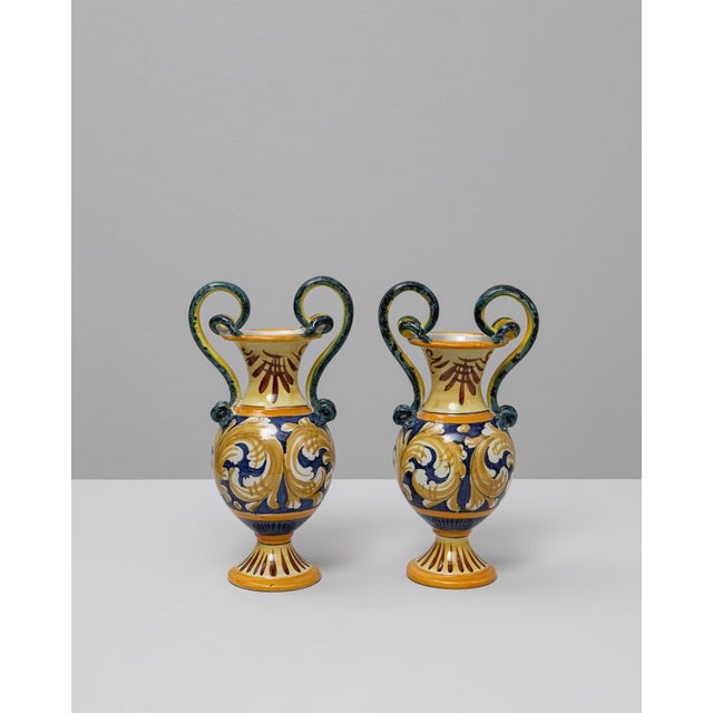 Pair Of 20th Century Italian Painted Ceramic Vases For Sale - Image 16 of 18