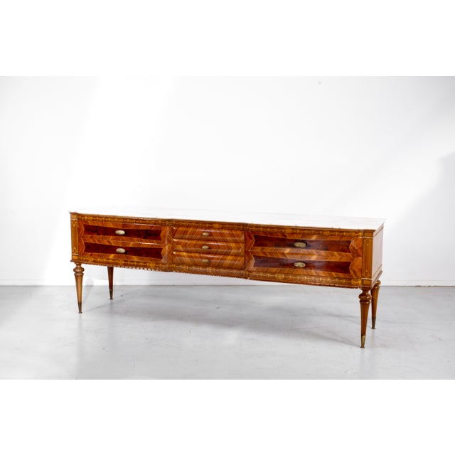Italian Walnut Carrara Marble and Brass Sideboard from Cantu, 1960s, in Very Good conditions. Designed 1960 to 1969