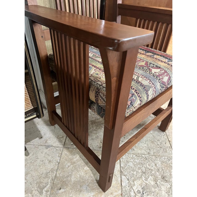 Brown 1990s Stickley Arts & Crafts Spindle High Back Armchair For Sale - Image 8 of 12