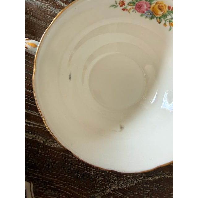 Mid 20th Century Vintage Crown Staffordshire Lyric Tunis Blue Bouillon Fine Bone China Cups - Set of 4 For Sale - Image 5 of 12