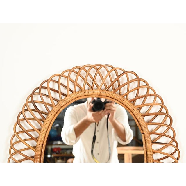 Large Oval Mirror in Bamboo, Rattan and Wicker by Franco Albini, Italy, 1970s For Sale - Image 6 of 11
