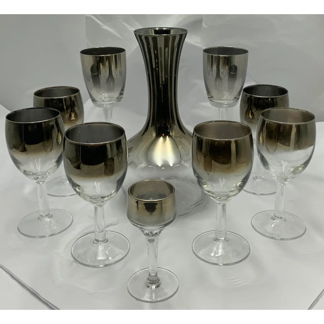 Vintage Dorothy Thorpe Silver Fade Carafe & Stem Wine Glasses- 7 Pieces For Sale - Image 11 of 12