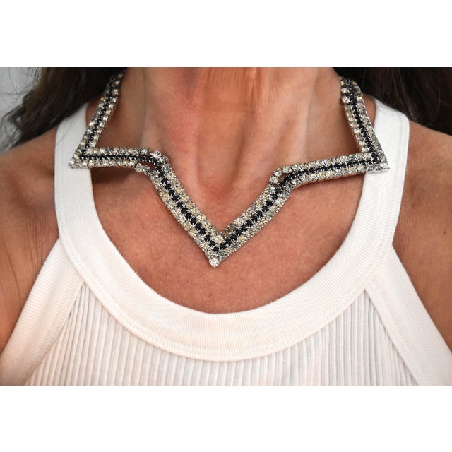 Vintage American Designer Alexis Kirk Clear and Black Rhinestone Star Necklace Choker For Sale - Image 15 of 17