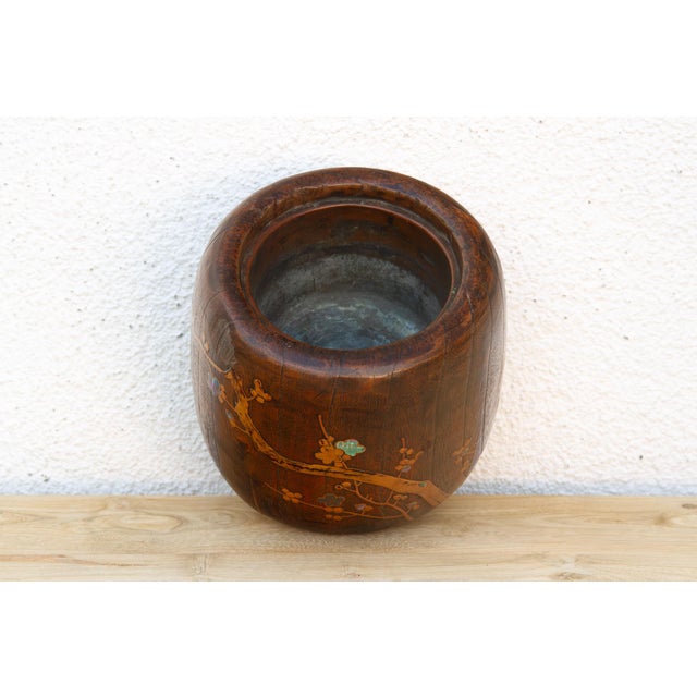 Wood Bird & Blossom Inlay Japanese Hibachi Bowl For Sale - Image 7 of 9