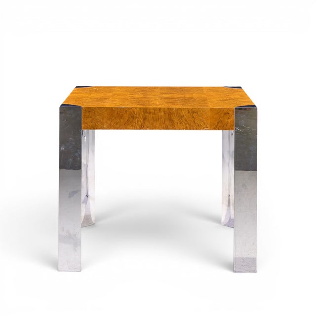 Mid 20th Century Milo Baughman Style Mid Century Chrome and Burlwood Dining Table For Sale - Image 5 of 7