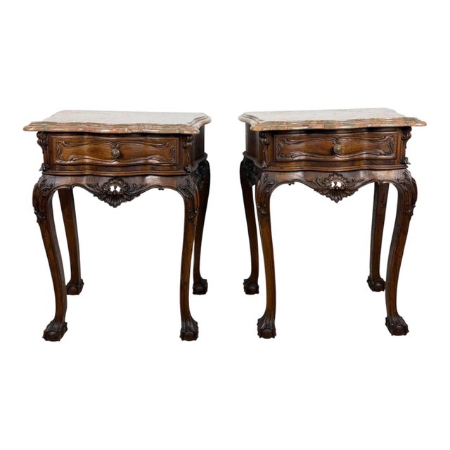 French Louis XV Style Nightstands with Marble Tops, 1940s, Set of 2 For Sale - Image 16 of 16